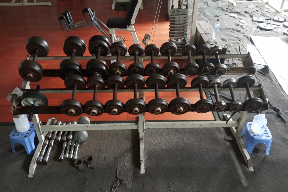 rack of free weights