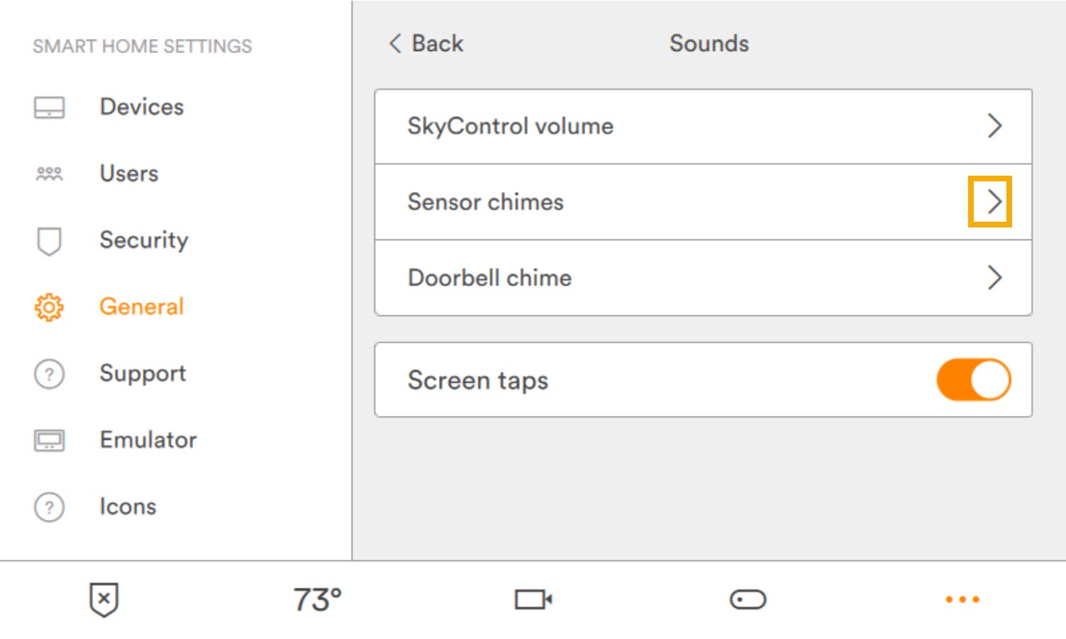 Vivint app chime settings screenshot